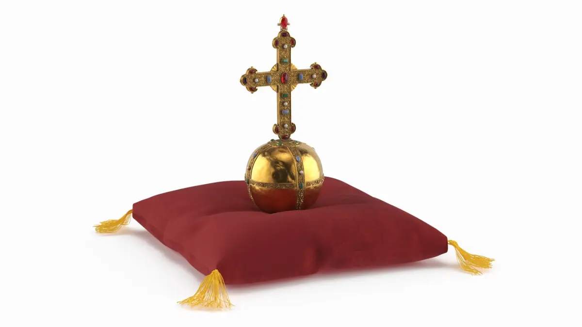Antique Globus Cruciger on Velvet Cushion 3D model