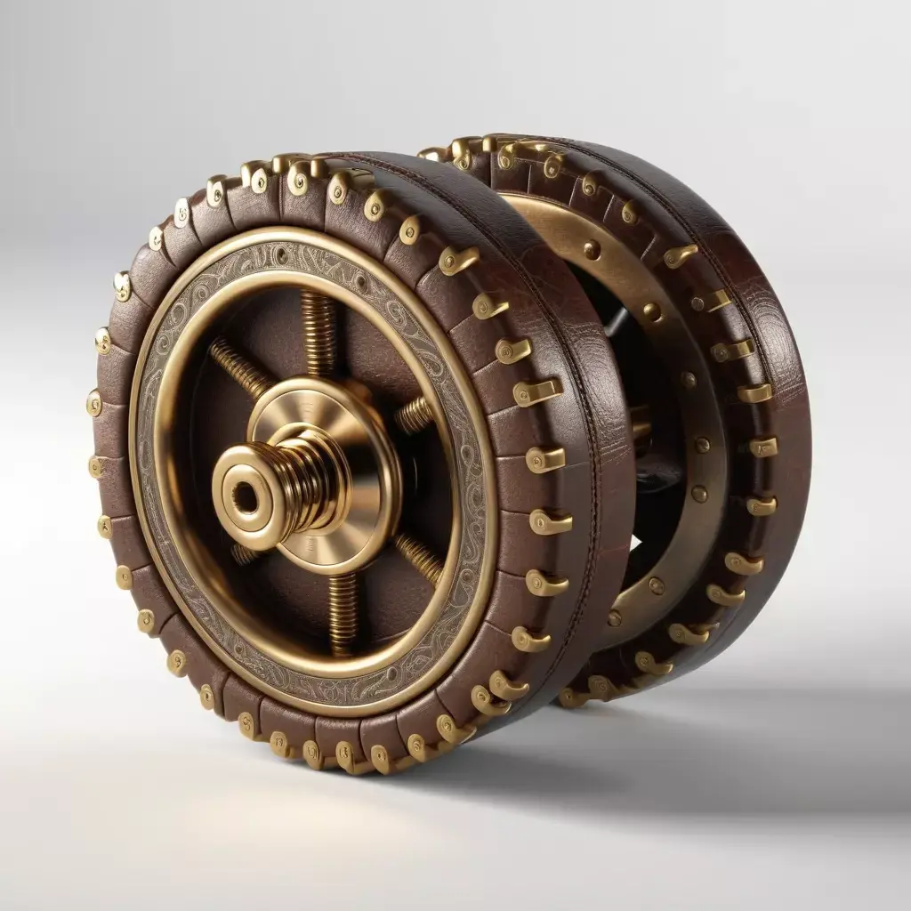 Ornate Steampunk Leather Brass Wheel 3D model