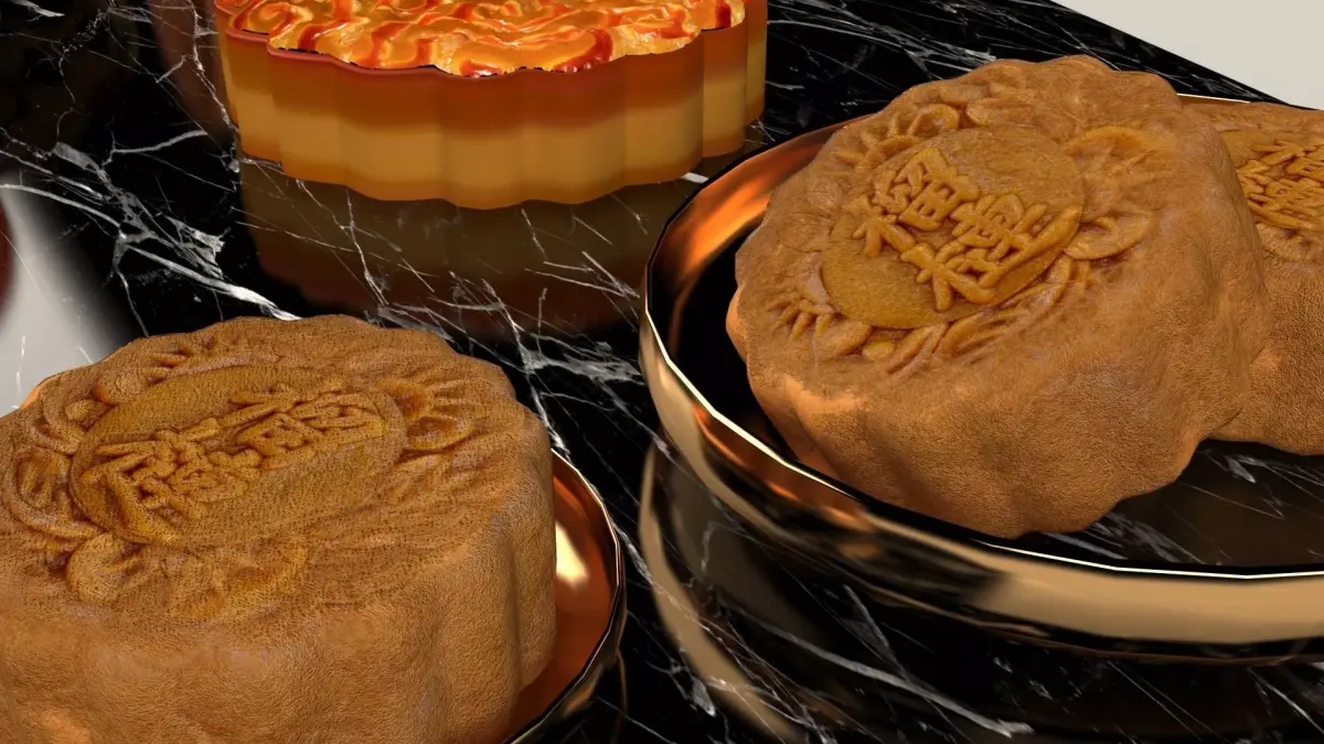 Chinese moon cake with yuan bao   3D model