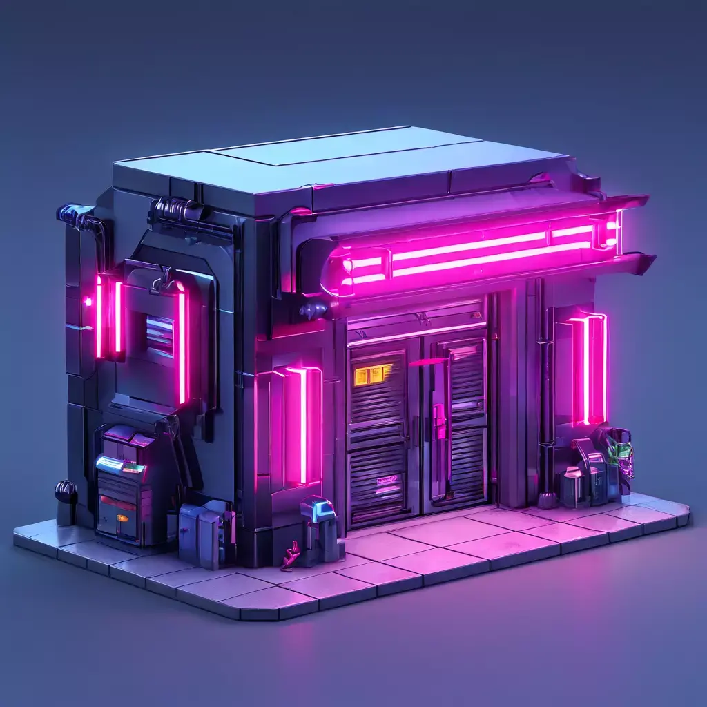 Cyberpunk Neon Shop LowPoly Game Asset Low-poly 3D model