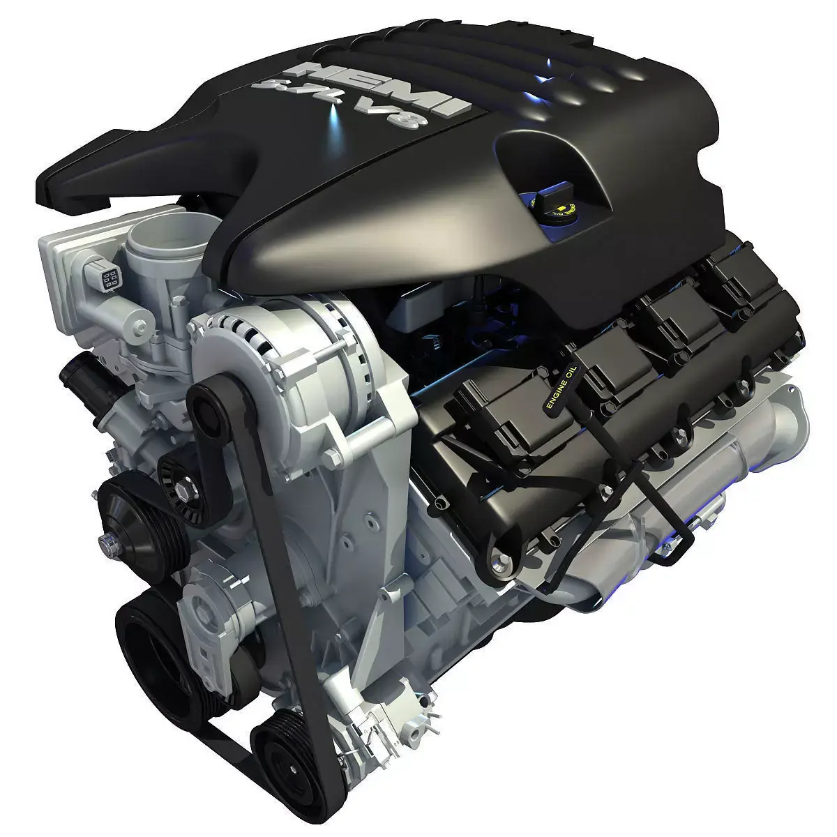 Black Cover Dodge Ram V8 Engine 3D model