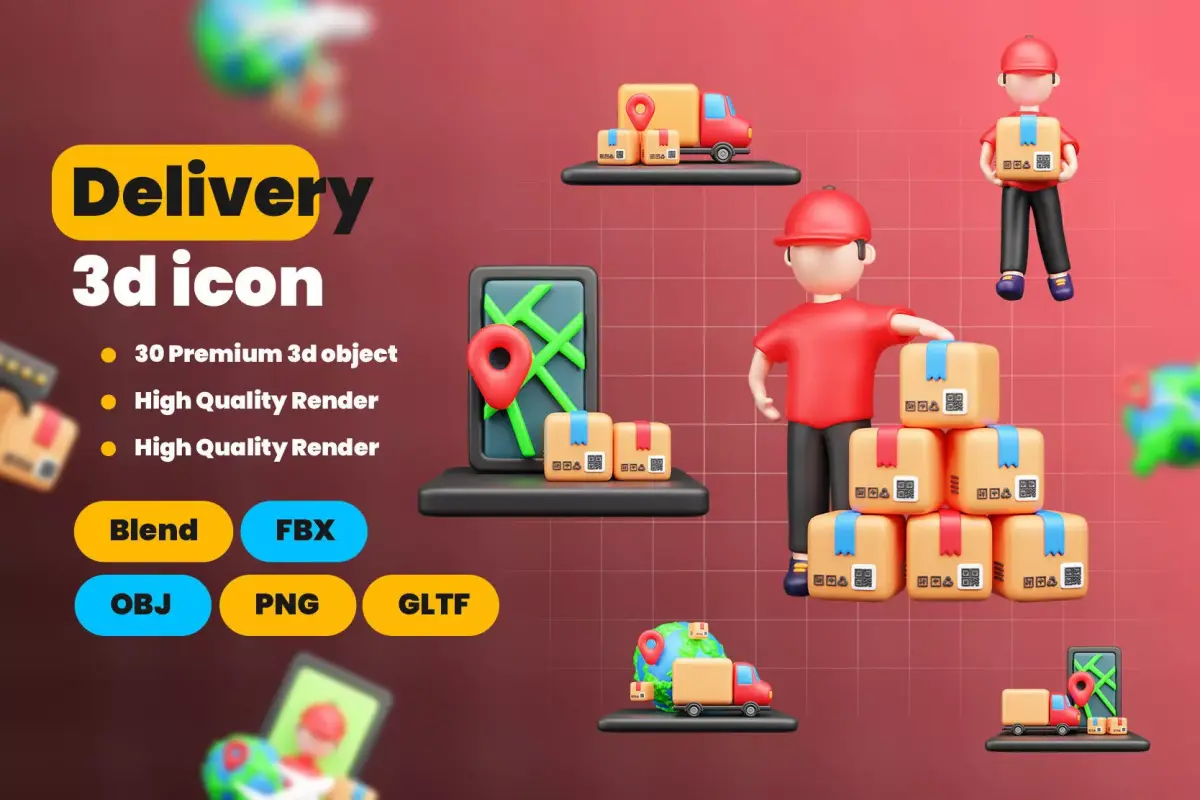 Modern Delivery and Logistics Service  3d icon set 3D model