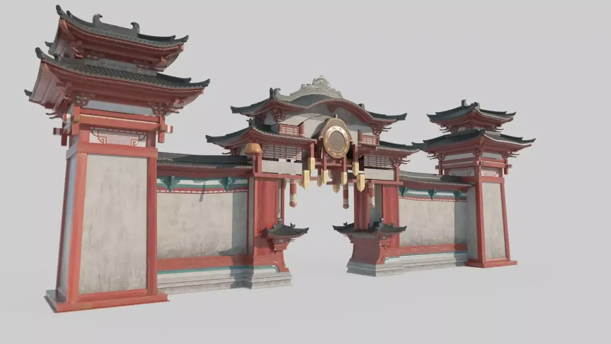 Ancient Asian Palace Gates 3D model