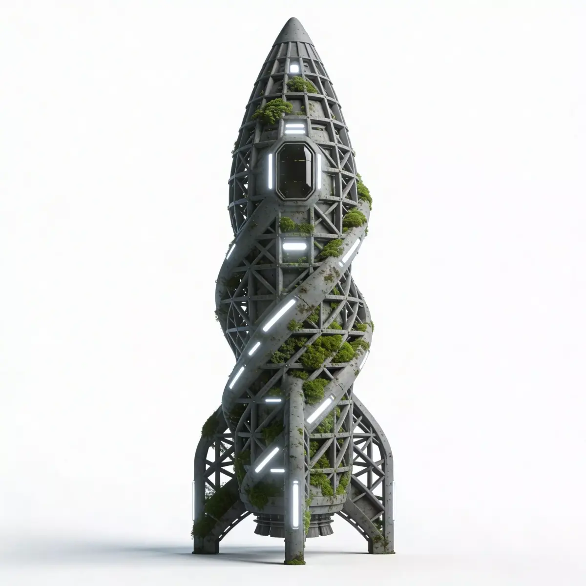 Realistic Solarpunk Sci-Fi Rocket 3D Model Low-poly 3D model