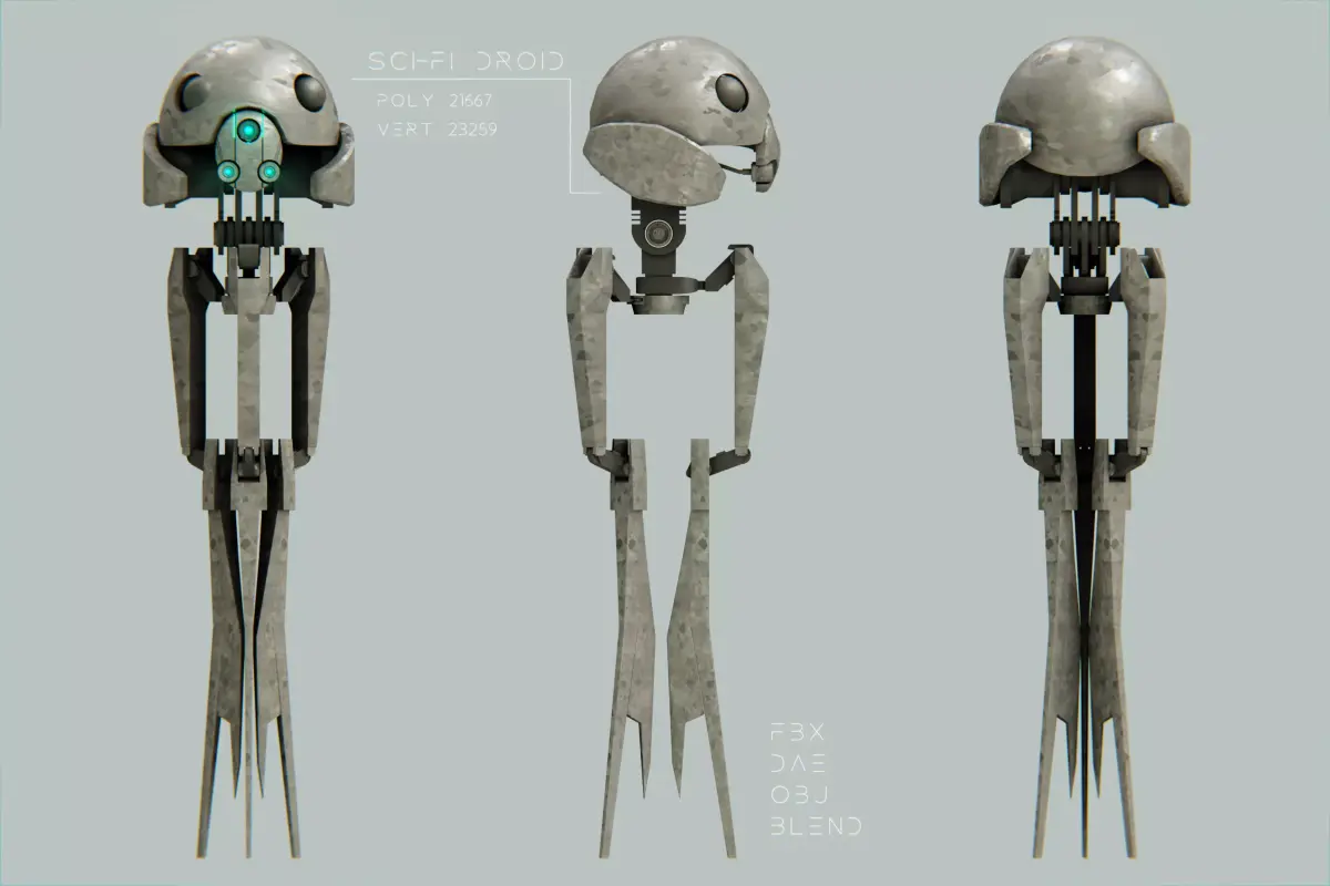 low poly robot droid Low-poly 3D model
