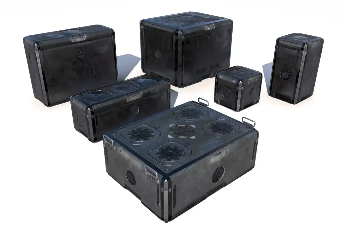 Sci Fi old grey cargo crates Low-poly 3D model