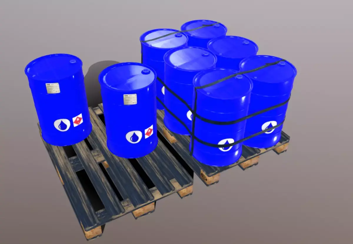 Pallets with imperial barrels Low-poly 3D model