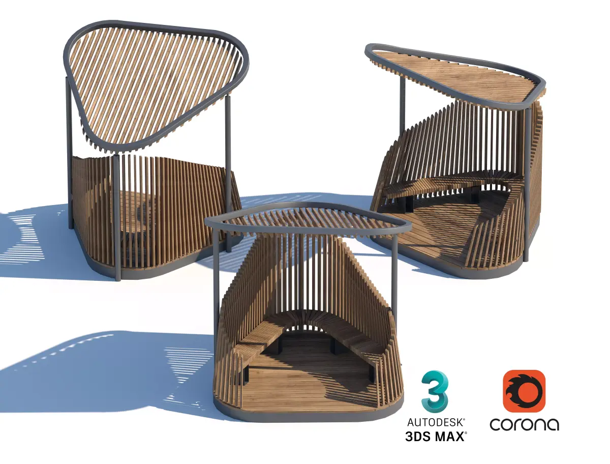 Modern Wooden Pavilion Pods for Parks and Public Spaces 3D model