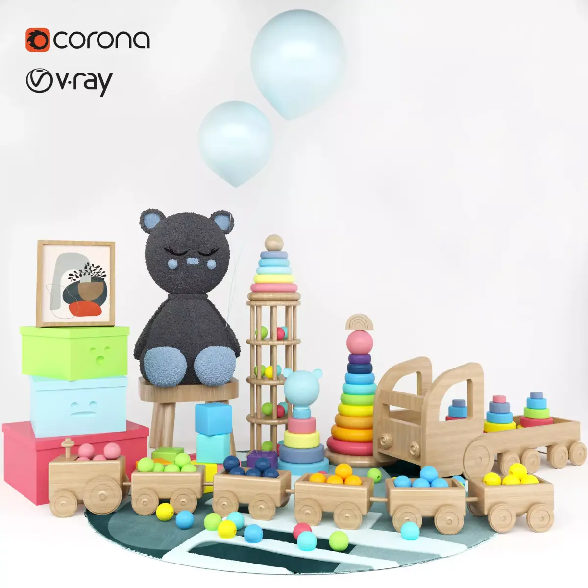 Kids toys set Low-poly 3D model