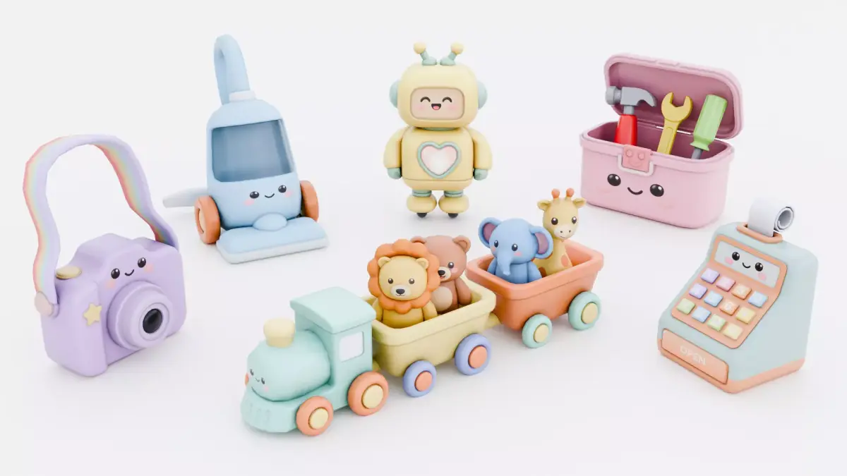 Low Poly Cute Toy Props Bundle Low-poly 3D model