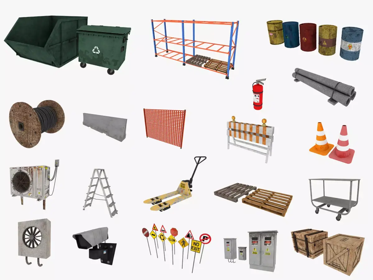 industrial warehouse props pack Low-poly 3D model