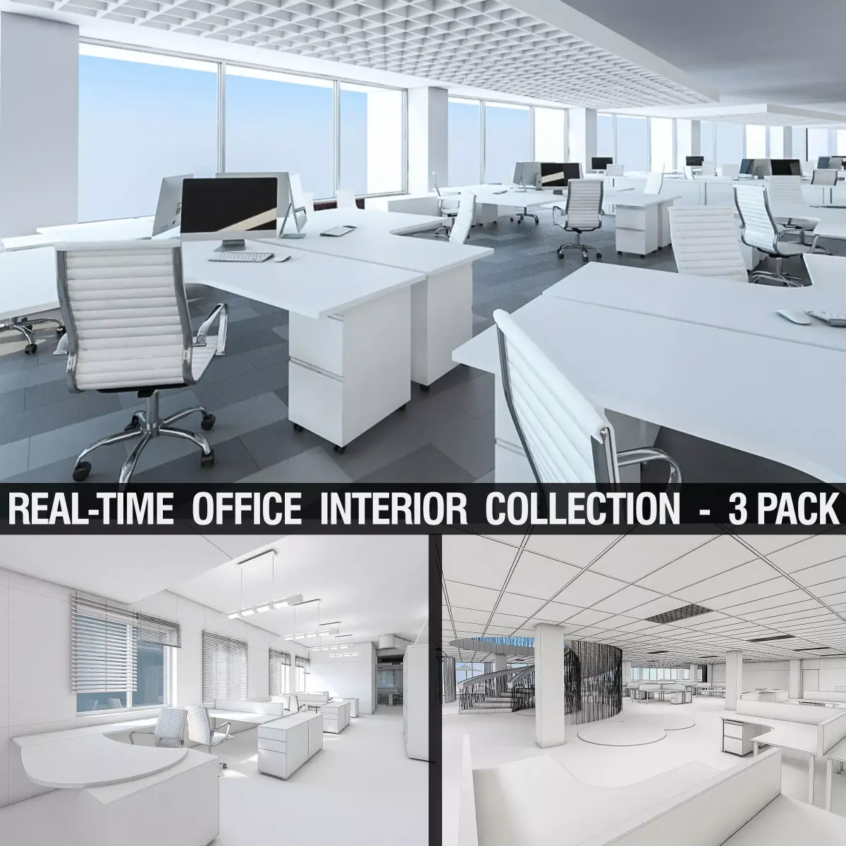 Office Interior Collection - 3 Pack Low-poly 3D model