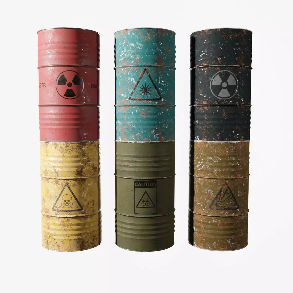 Collection Of Damaged Oil Barrels By Nikdox Low-poly 3D model