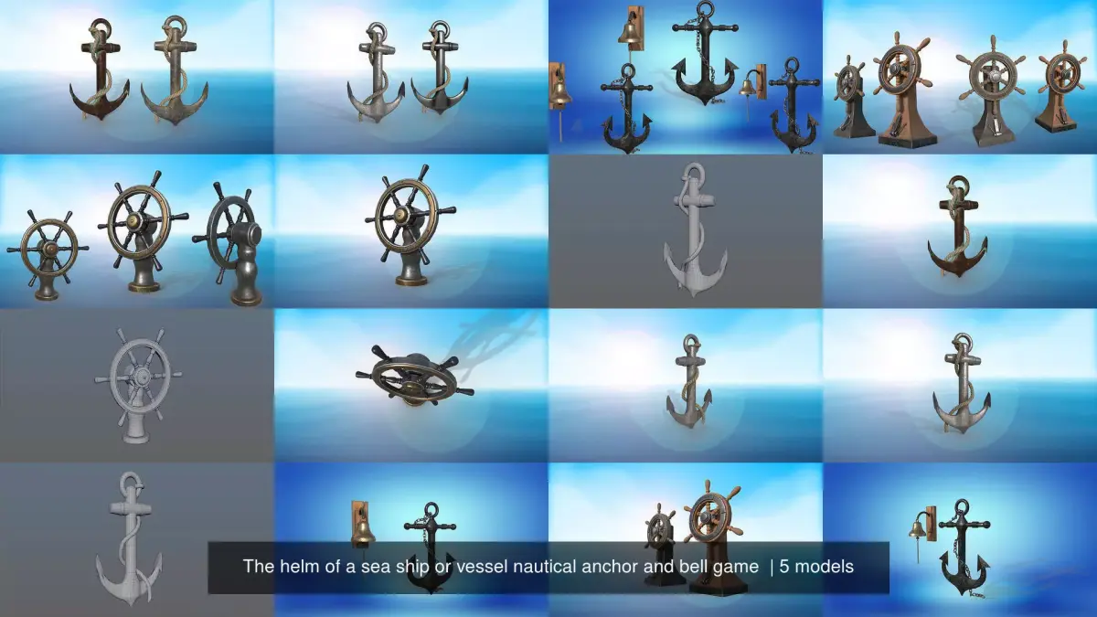 The helm of a sea ship or vessel nautical anchor and bell game  3D Model Pack