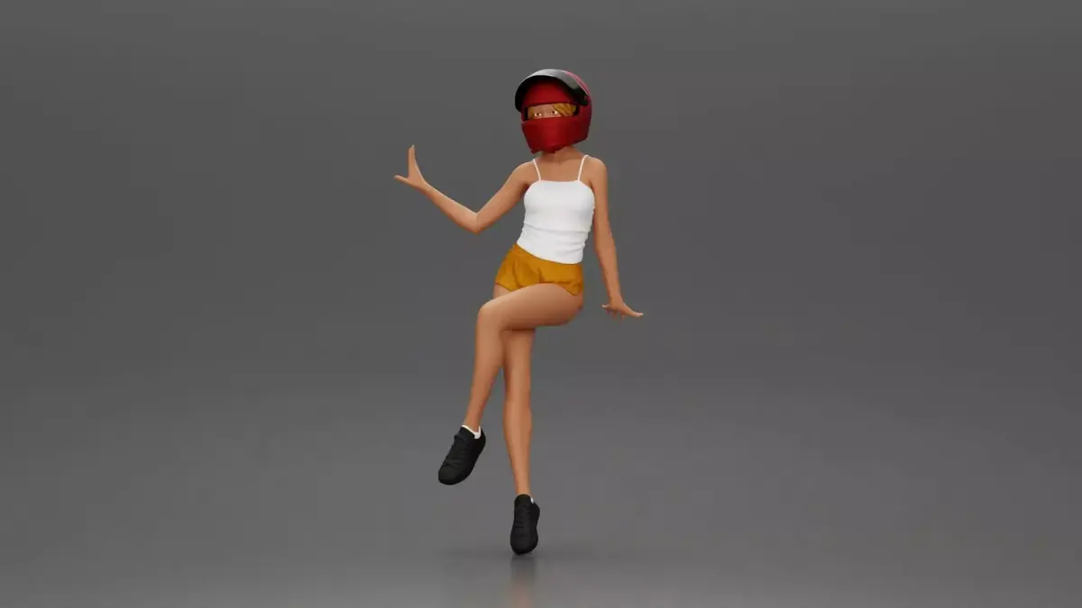 woman in Red shirt and Helmet Sitting on the Motorbike 3D print model