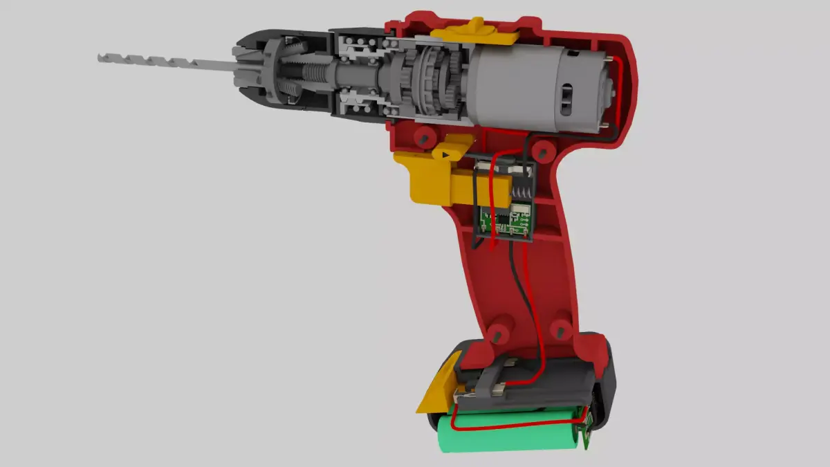 Cordless Drill with Full Internal Components 3D model