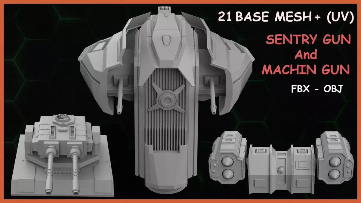 Fred BaseMeshes-SentryGuns MachinGuns Vol 1 Low-poly 3D model