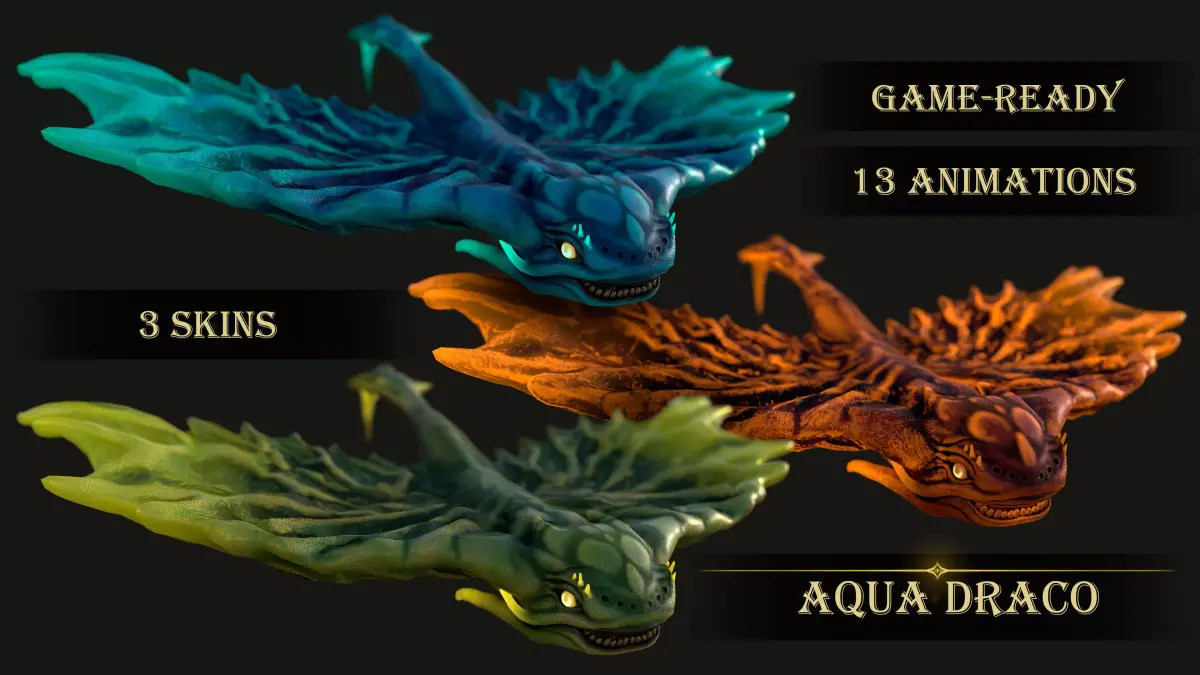 Aqua Draco Low-poly 3D model