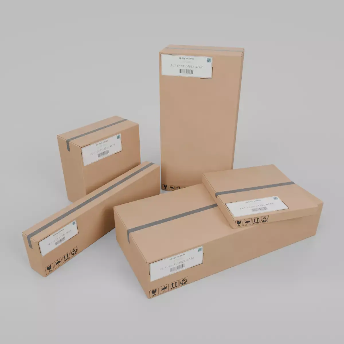 Heavy-Duty Cardboard Boxes - Rigged and Customizable Set 3D Model Pack