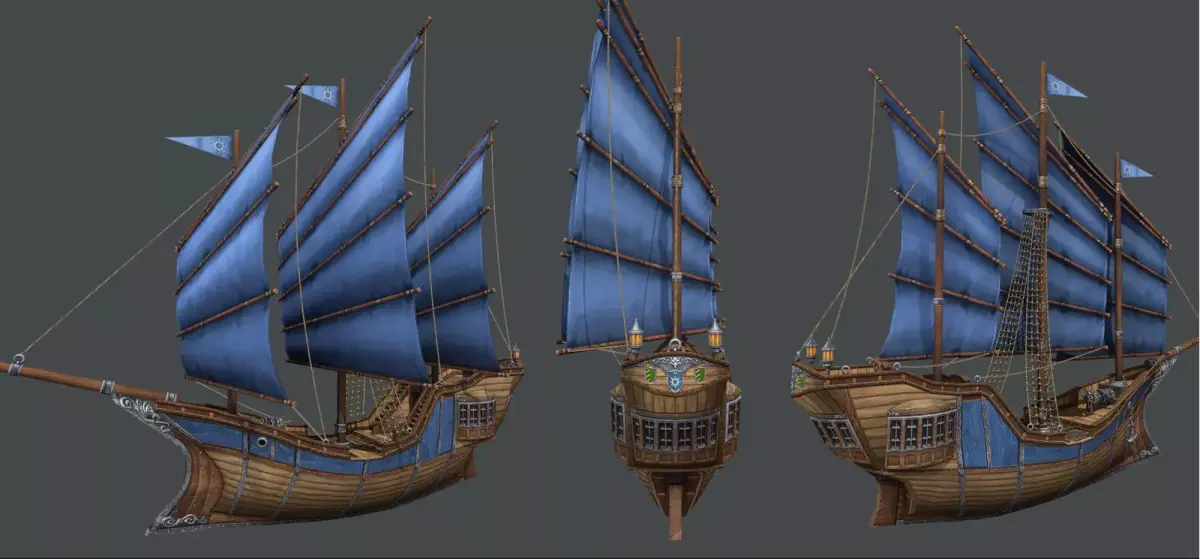 rain ship environment assets Four ships at different times Low-poly 3D model