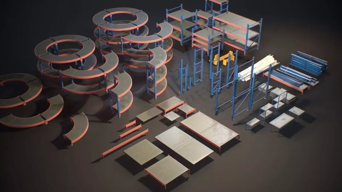 Storage Rack Collection - Modular Game ready props Low-poly 3D model