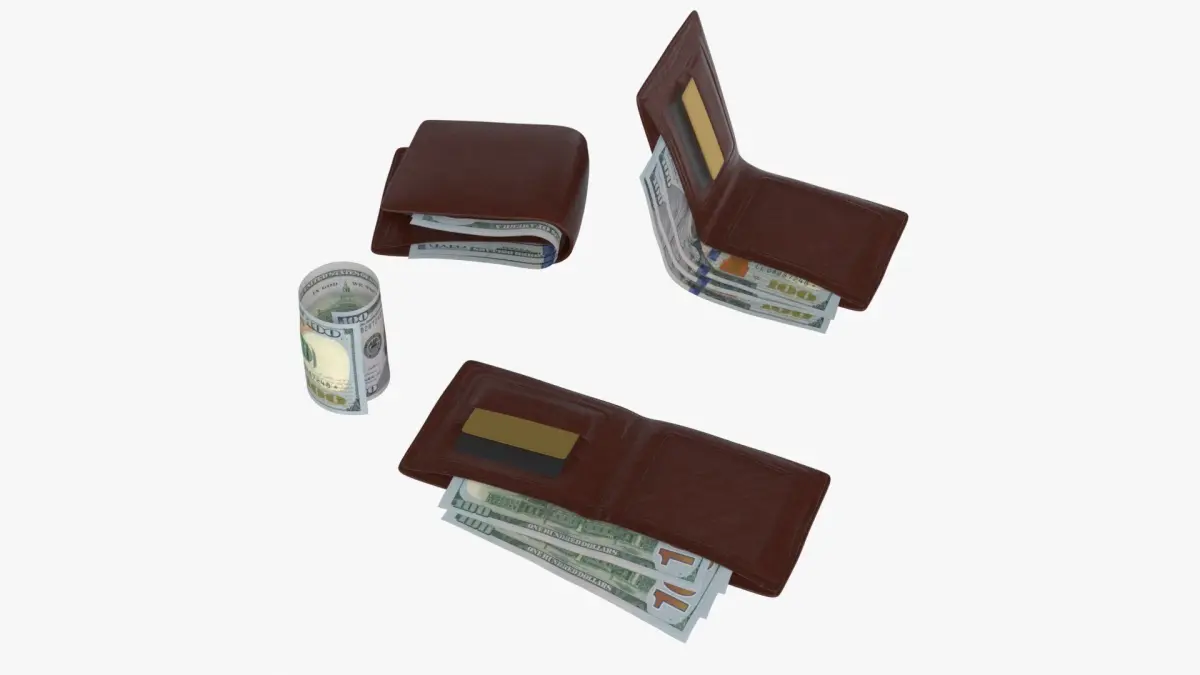 United States 100 dollar Wallet Money Purse Cash 3D model
