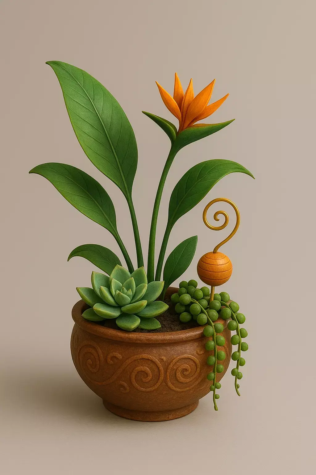 Stylized Tropical Succulent Arrangement- Bird of Paradise  3D model