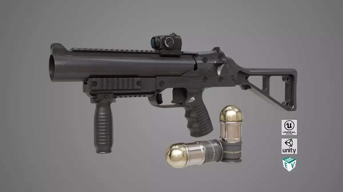 Grenade Launcher 06 Black All PBR Unity UE Textures Low-poly 3D model