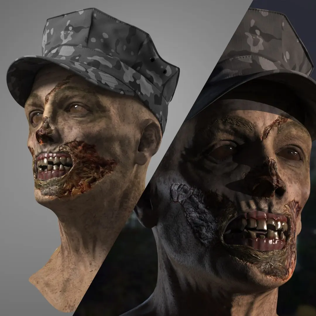 Military Patrol Cap Displayed on Zombie 3D model