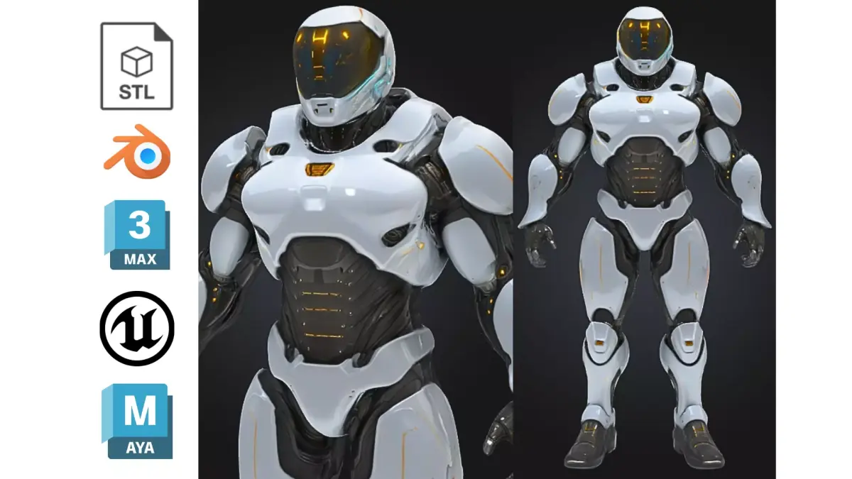 Futuristic Combat Android Low-poly 3D model