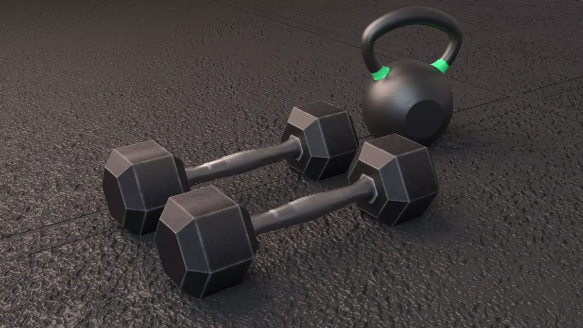 Dumbbells and Kettlebell Low-poly 3D model