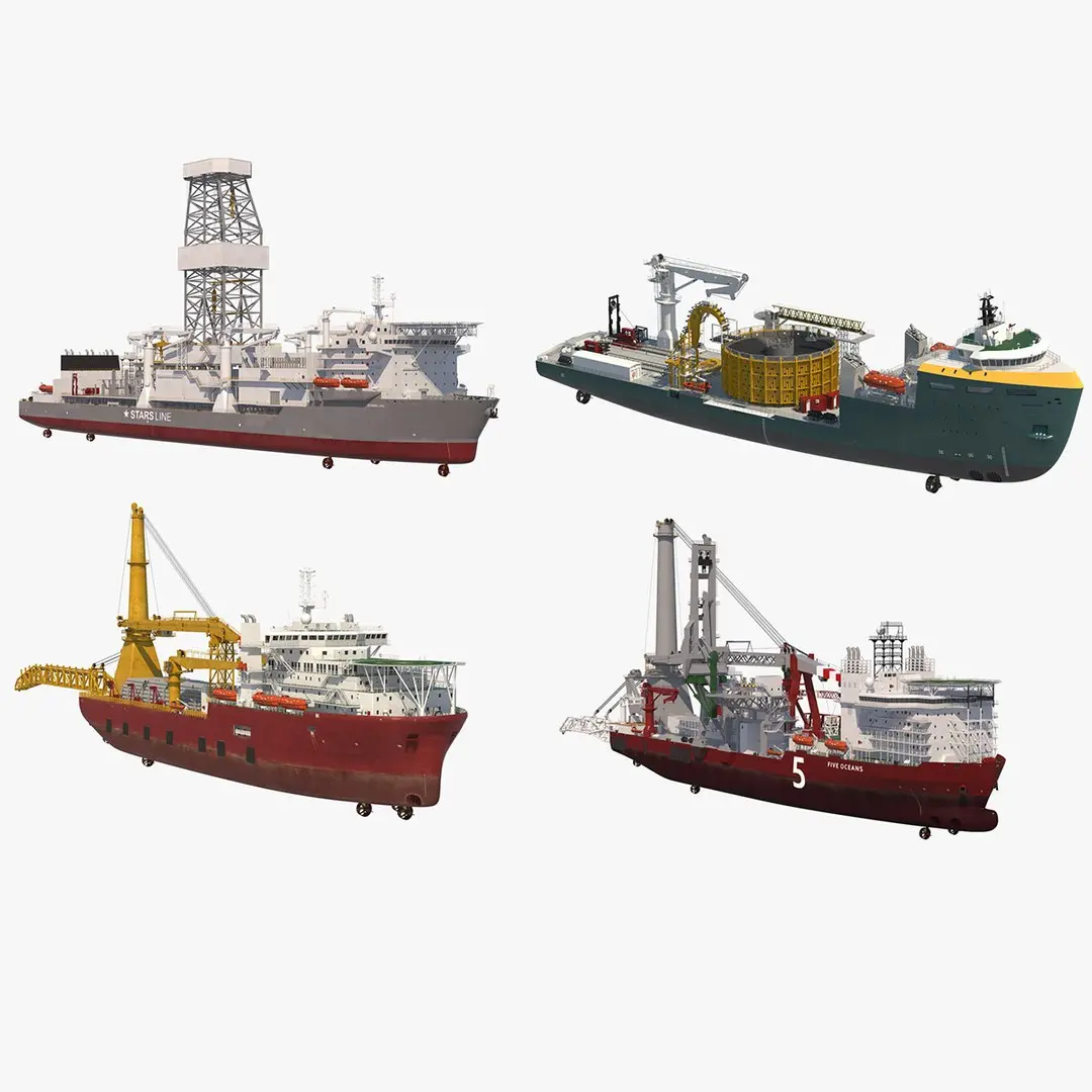 Offshore Oil and Gas Operational Drilling and Laying Vessels 3D model