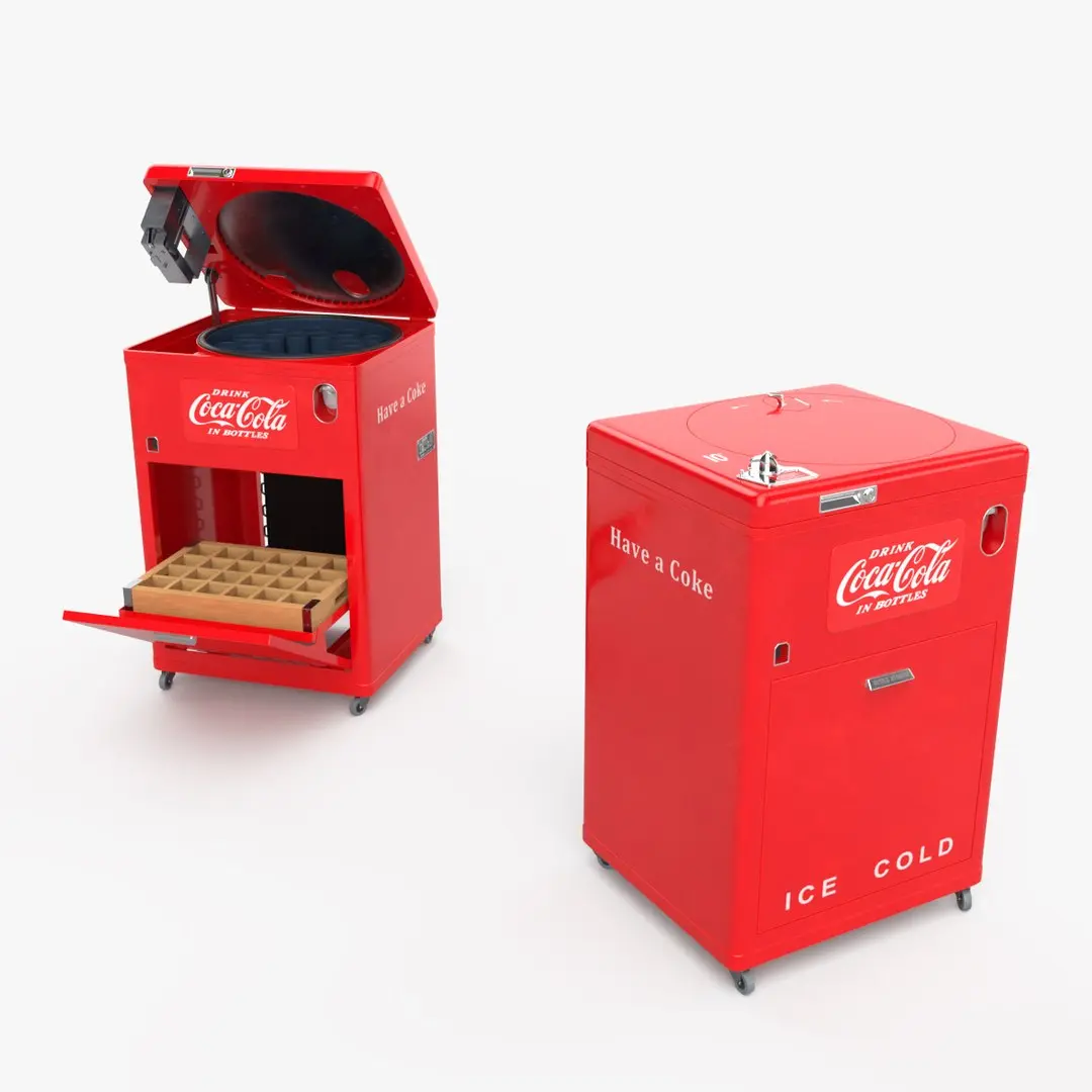 Coca-Cola Bottle Cooler with Rotary Loader Red Vintage Rigged 3D model