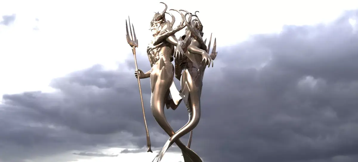 Low poly Merman statue Mirrored  3D model