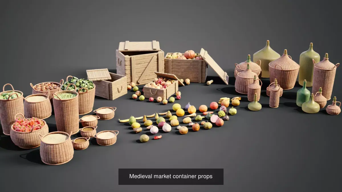 Medieval market props 3D Model Pack