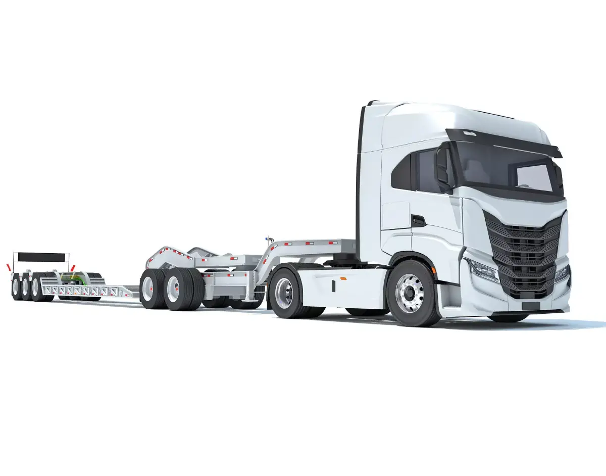 Heavy Truck with Lowboy Trailer 3D model