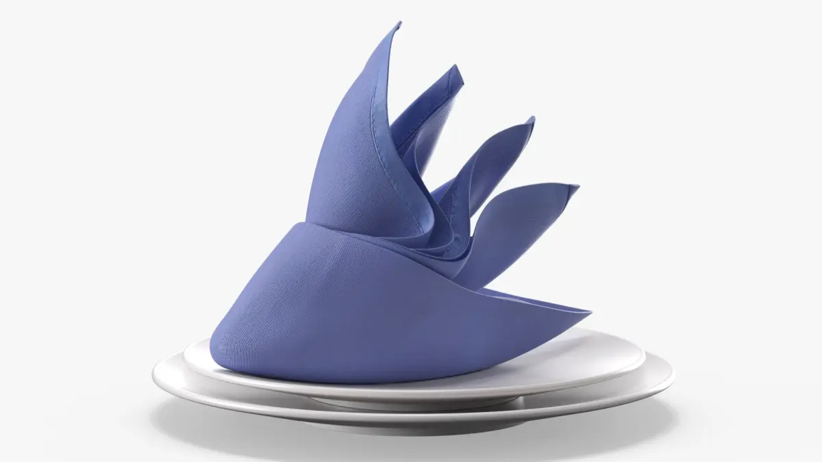 Napkin Folding Flower on Plate Blue 3D model