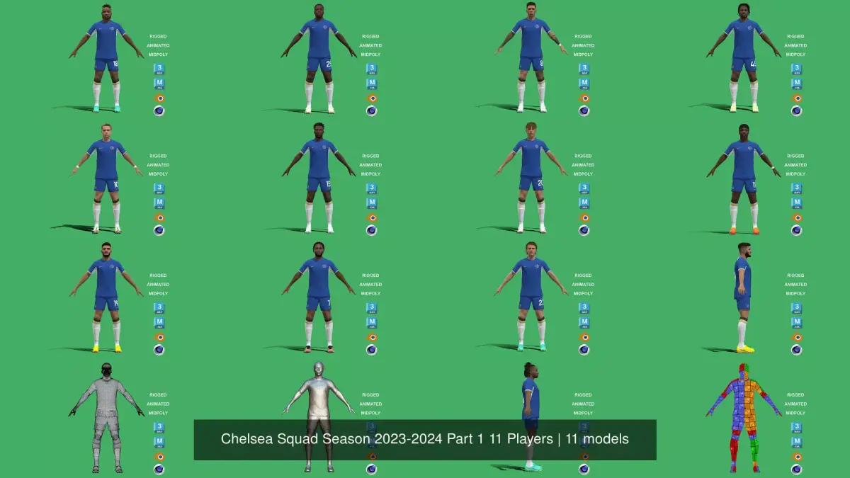 Chelsea Squad Season 2023-2024 Part 1 11 Players 3D Model Pack