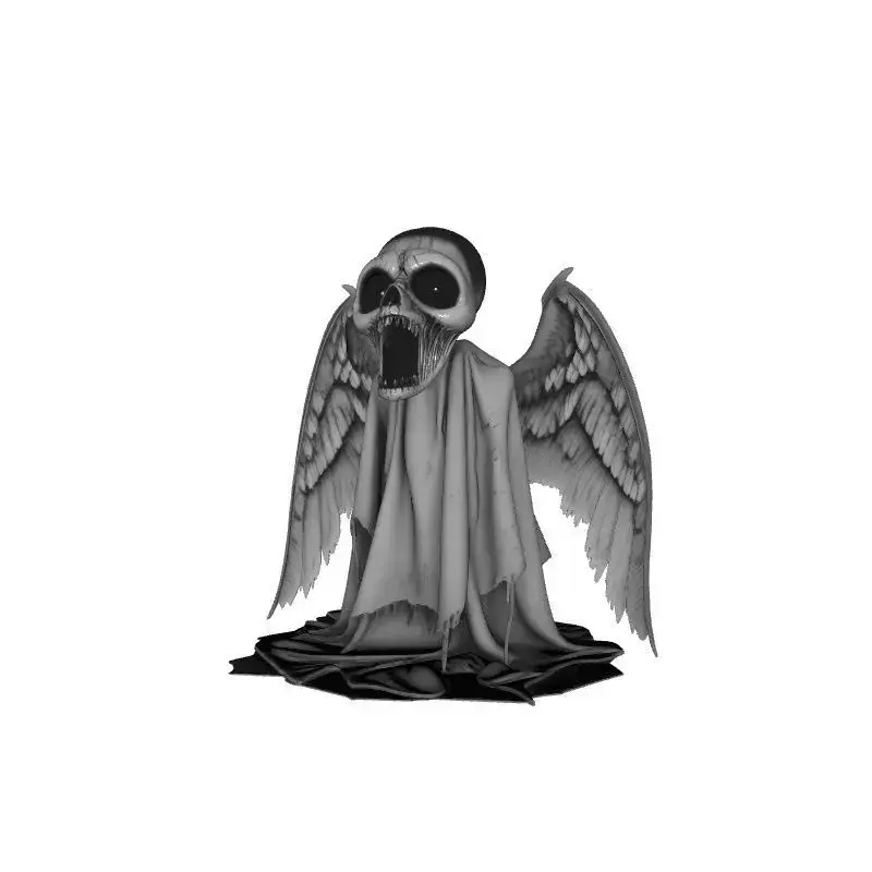 Halloween Skull in Ghost Dress with Angel Wings Figurine 3D print model