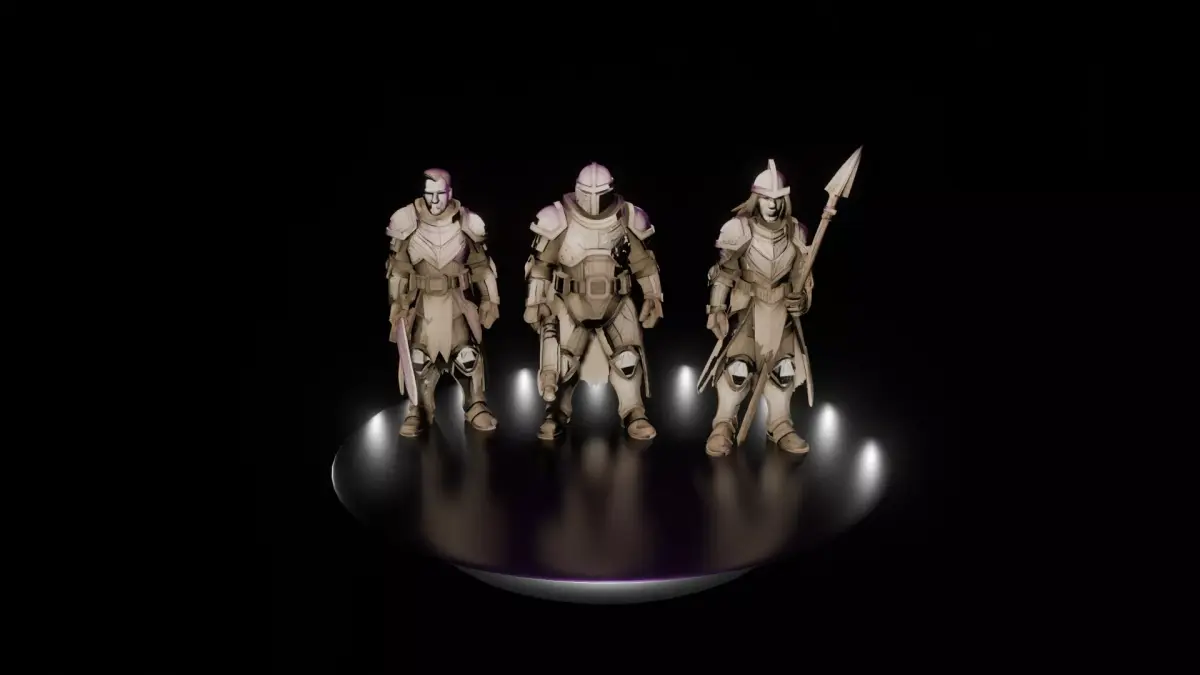 3D 3 Warrior - Medieval fantasty science fiction 3 warriors Low-poly 3D model