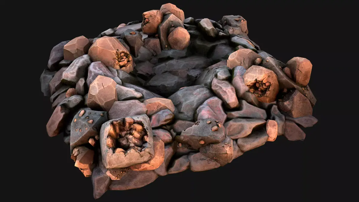 Copper Ore Deposits Rocks in the cave Low-poly 3D model