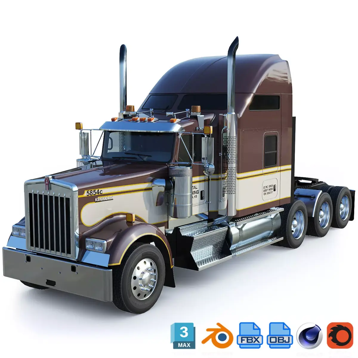 Kenworth W900 Sleeper Low-poly 3D model