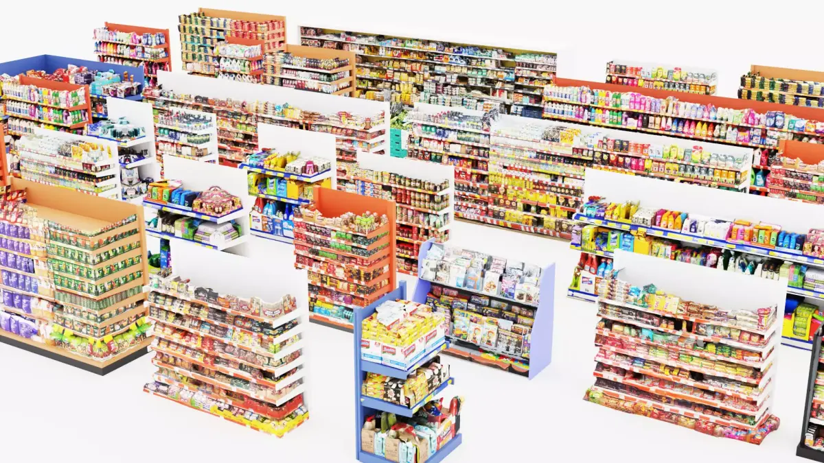 Market Shelves Low-poly 3D model