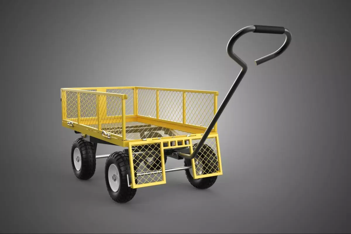 MESH BED STEEL GARDEN CART FOLDING UTILITY WAGON REMOVABLE SIDES 3D model