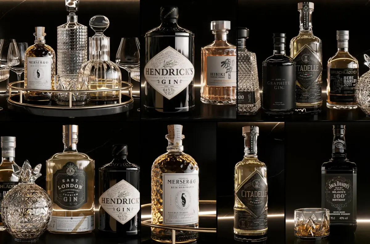 Bar Set 1 Alcohol Whiskey Rum Gin 3D model