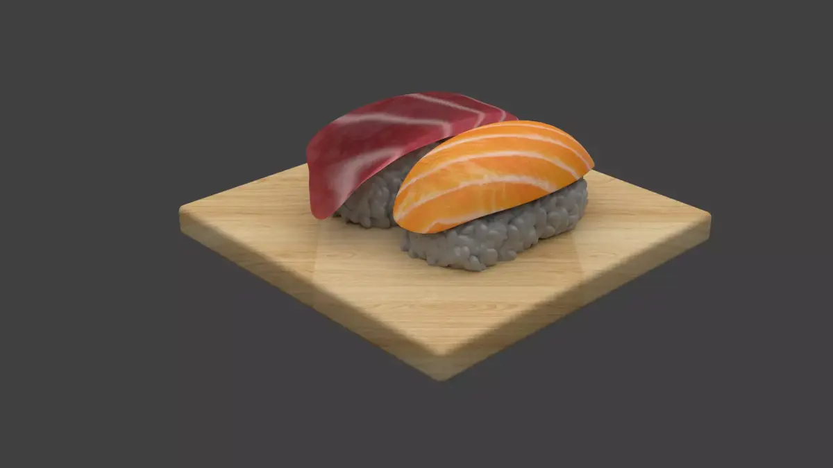 Sushi Set on wooden cutting board 3D model