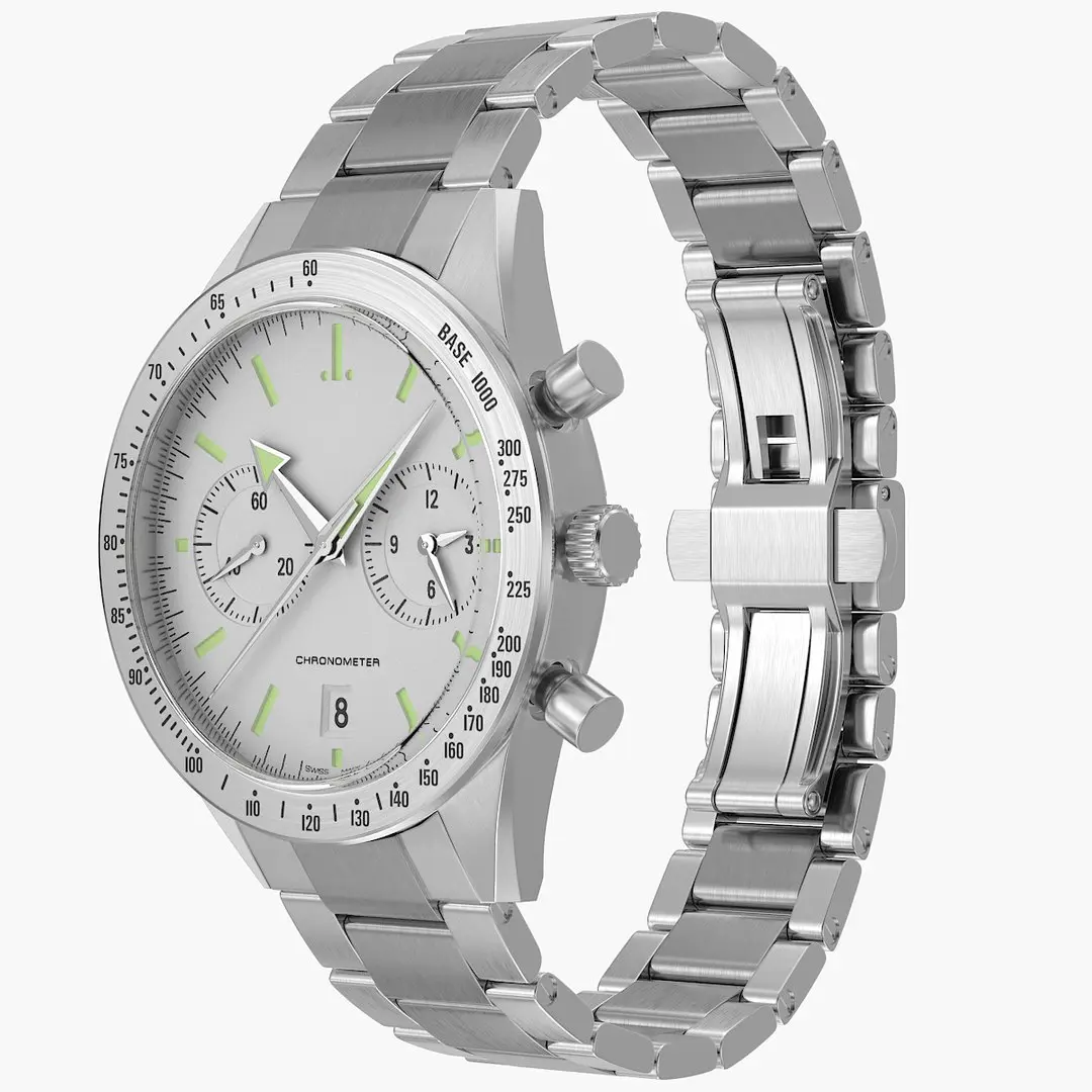 Chronometer Wrist Watch Steel Bracelet White Dial 3D model