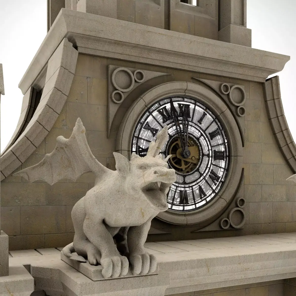 Old Clock Gothic Tower 3D model
