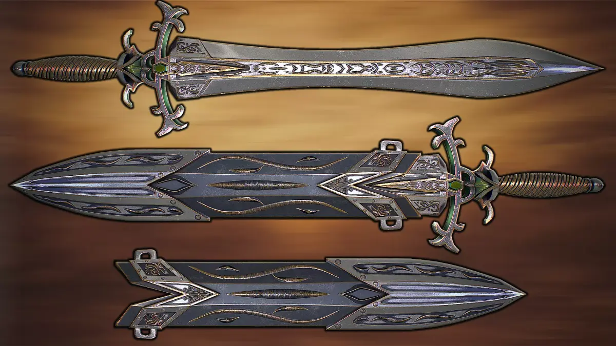 Fantasy Sword 29 With Scabbard 3D Model Low-poly 3D model
