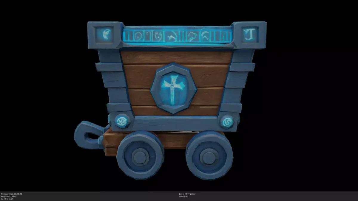 Stylized Mystic Mine Cart Game Ready - AI Low-poly 3D model